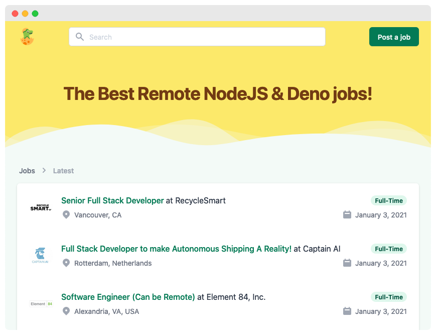 screenshot of the demo job board